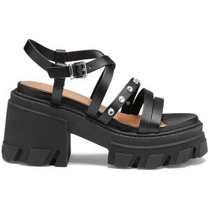 Ganni Womens S1818 Black Faux Leather Block Heel Open Toe Strappy Sandals NWT